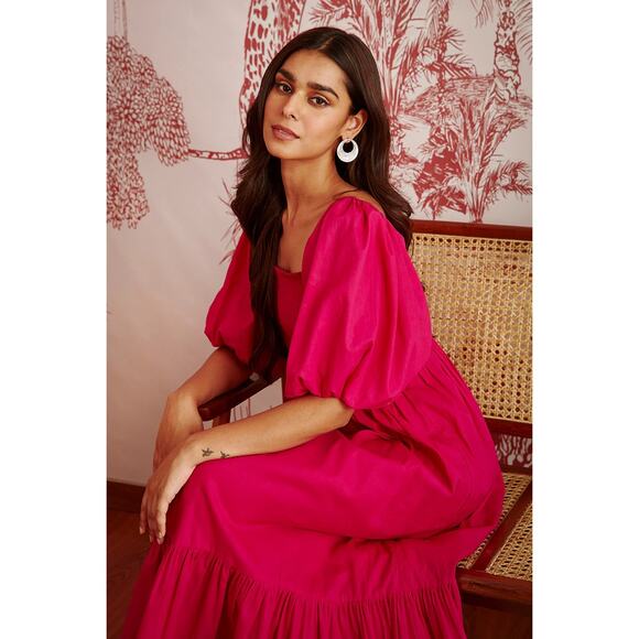 Zara Pink Puff Sleeve Midi Maxi Dress in Fuschia Pink Size XS - Picture 6 of 13